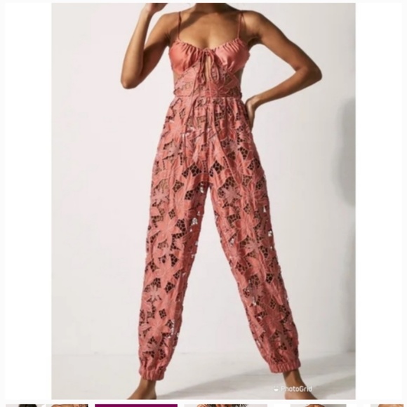 Free People FP Intimatley By the Sea Lace Embroidered Floral Flower Coral Romper - Picture 2 of 7